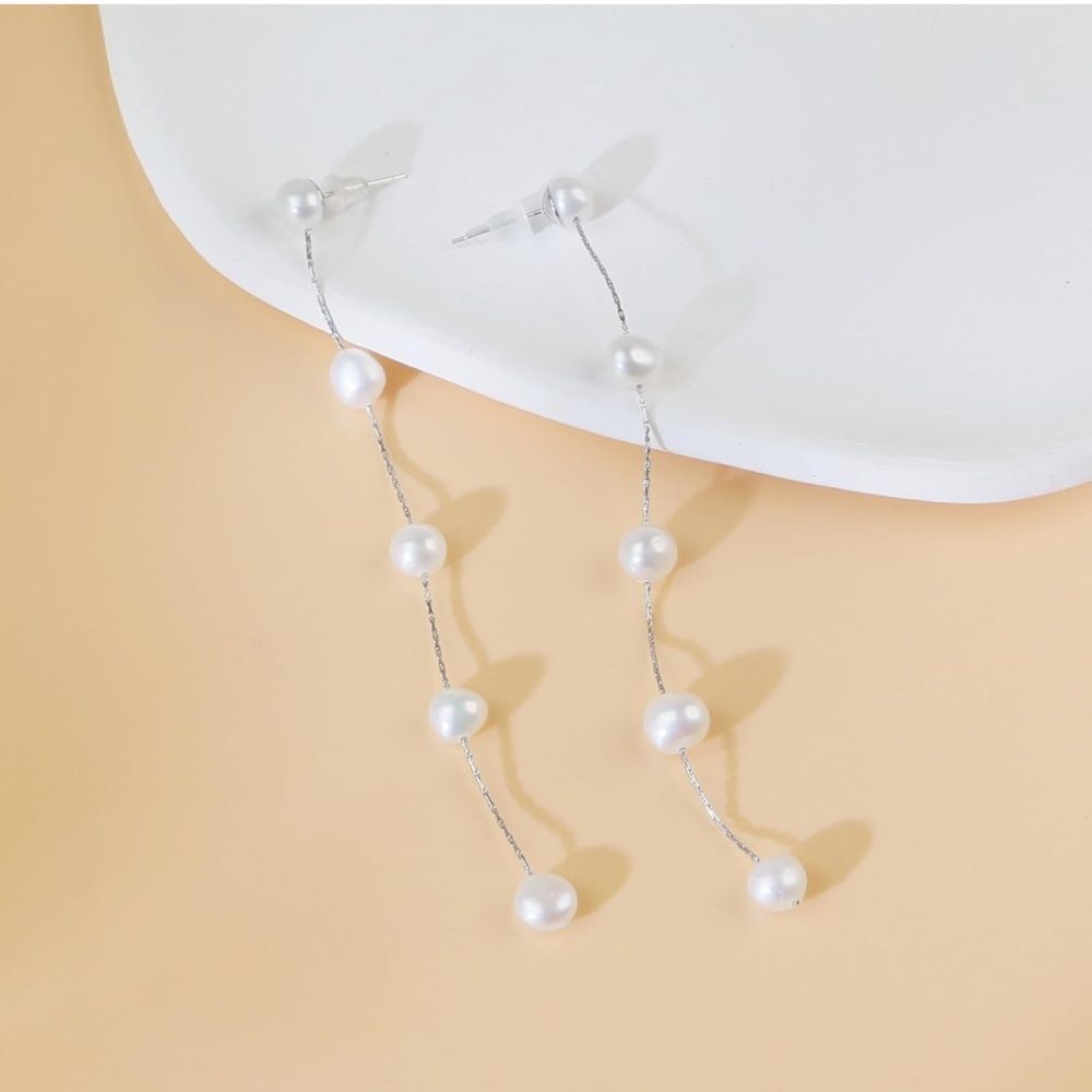 Sterling Silver Pearl Freshwater Pearl Drop Dainty Boho Real Pearl Prom Earrings